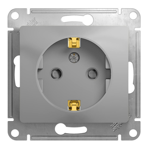 Розетка Systeme Electric GLOSSA, скрытый монтаж, с заземлением, со шторками, алюминий